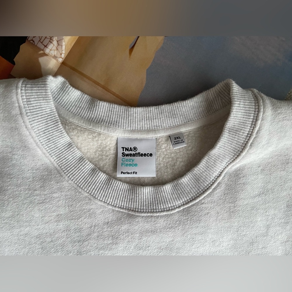 Aritzia TNA Sweatfleece Cozy Fleece Cropped Raw Hem In Light Gray Size 2XL - Picture 10 of 13